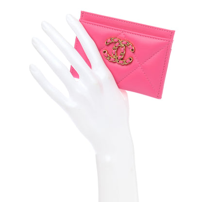Chanel Lambskin Quilted Chanel 19 Card Holder Dark Pink 2 of 9