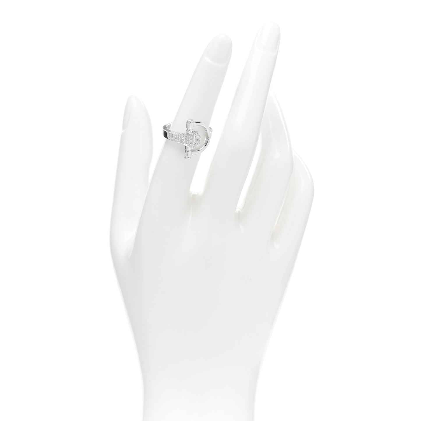 18K White Gold Diamond Chiodo Horsebit Ring 52 6