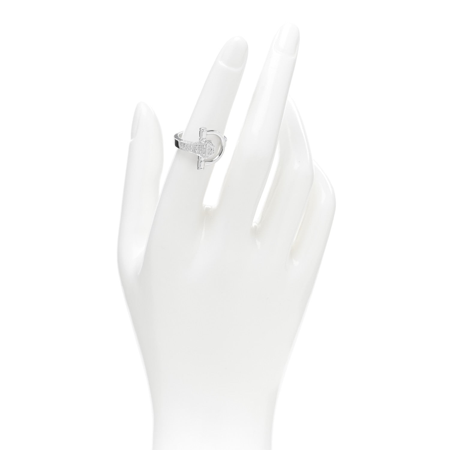 Gucci 18K White Gold Diamond Chiodo Horsebit Ring 52 6 2 of 5