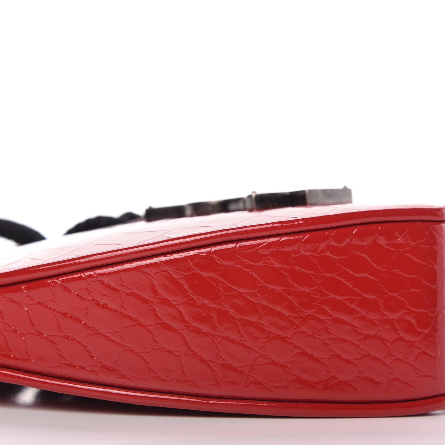 Patent Crocodile Embossed Sac Coeur Heart Shaped Clutch Red
