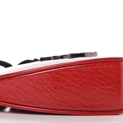 Saint Laurent Patent Crocodile Embossed Sac Coeur Heart Shaped Clutch Red 6 of 9
