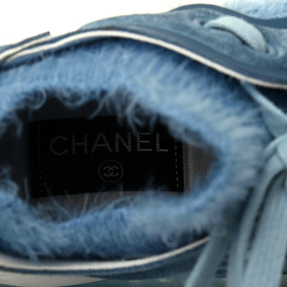 Chanel Suede Calfskin Stretch Fabric CC Sneakers 37 Light Blue 6 of 11