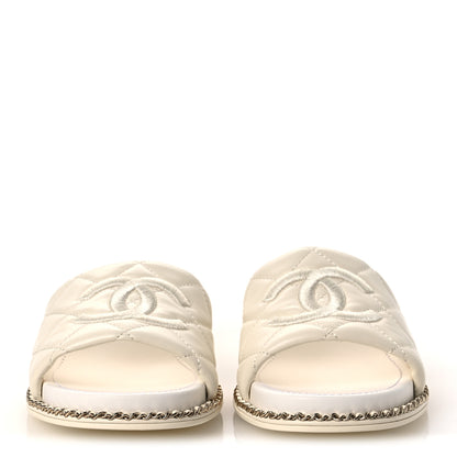 Chanel Lambskin Quilted CC Chain Mules 36.5 Light Pink White 3 of 12