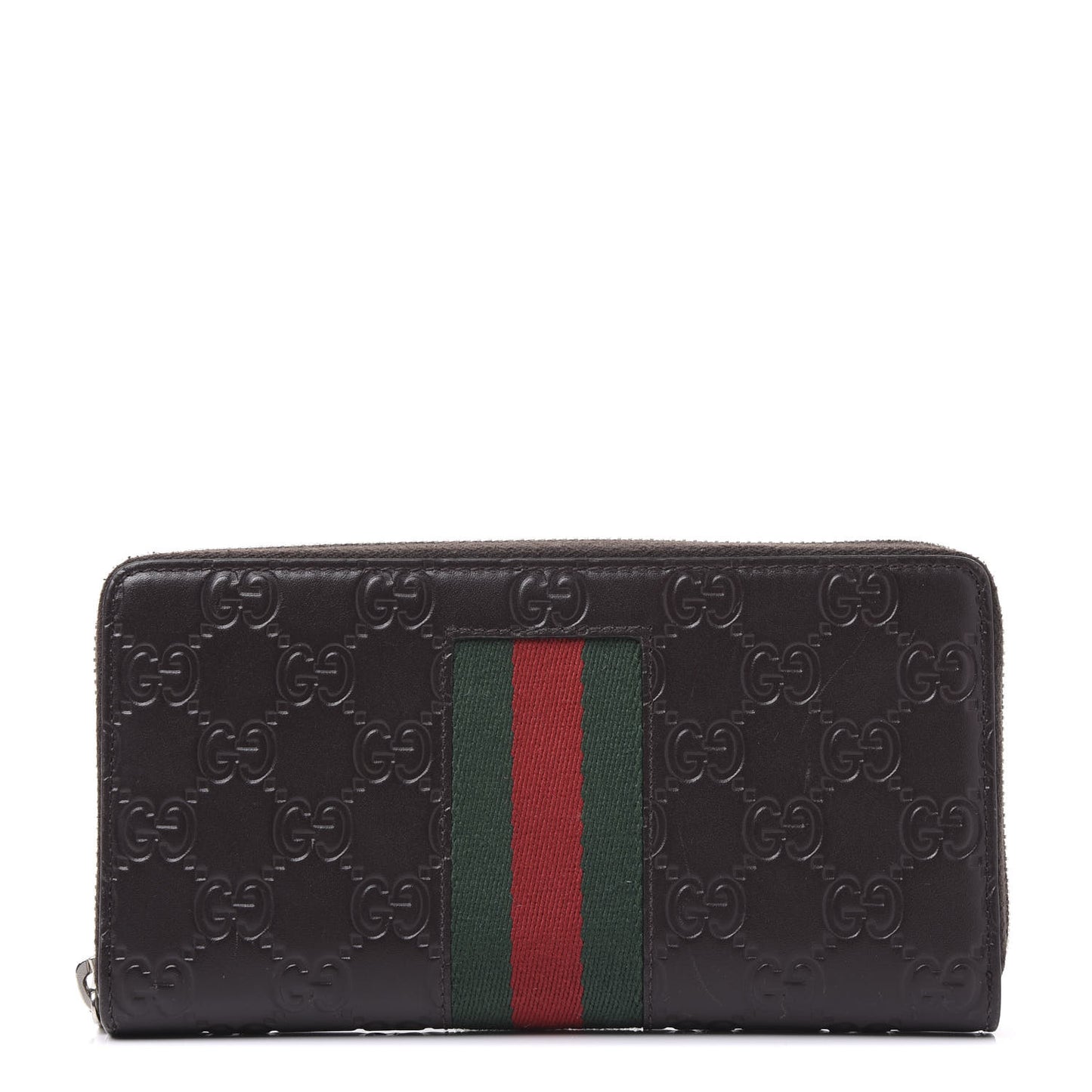 Guccissima Web Zip Around Wallet Dark Brown