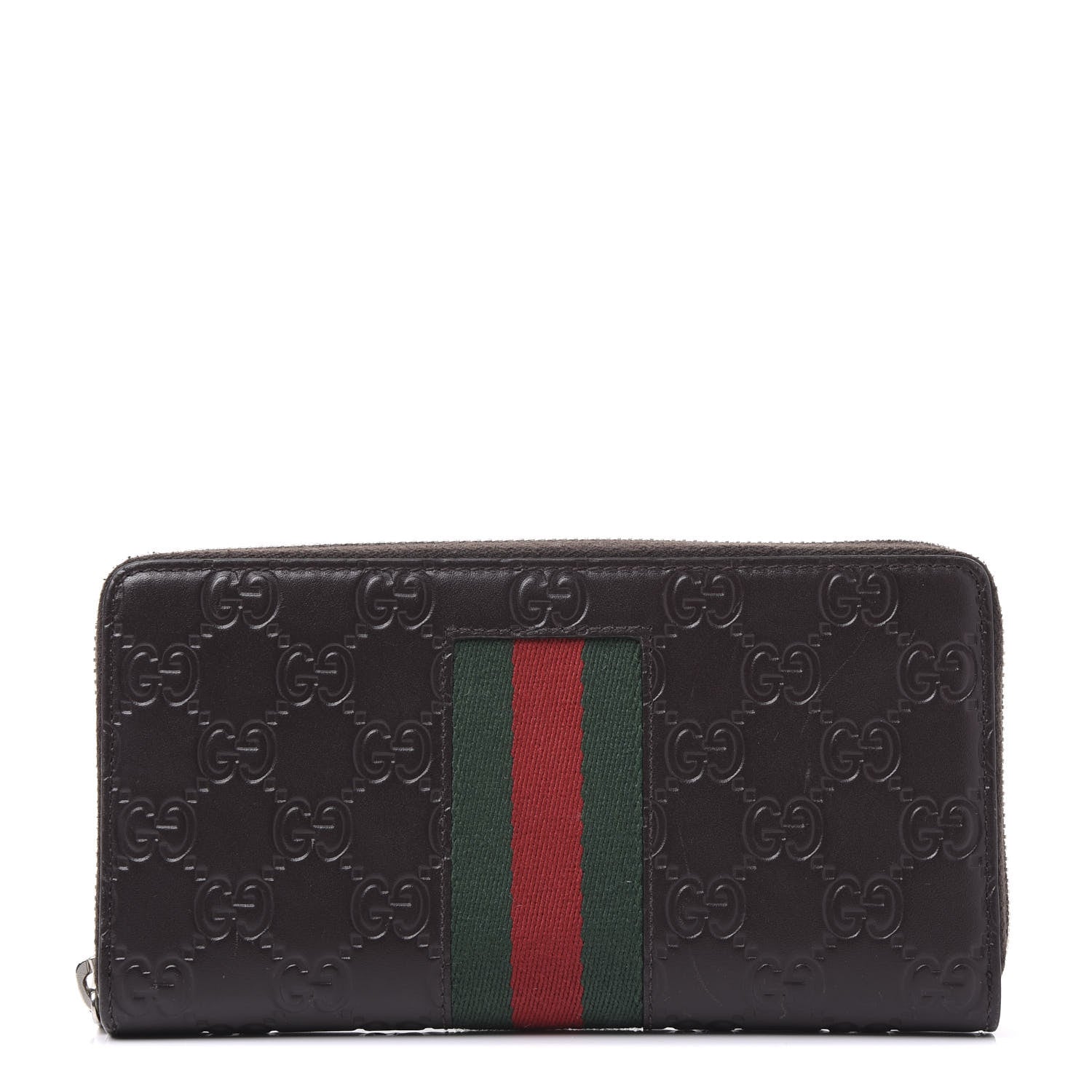 Gucci Guccissima Web Zip Around Wallet Dark Brown 1 of 9