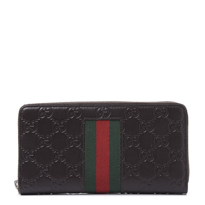 Gucci Guccissima Web Zip Around Wallet Dark Brown 1 of 9