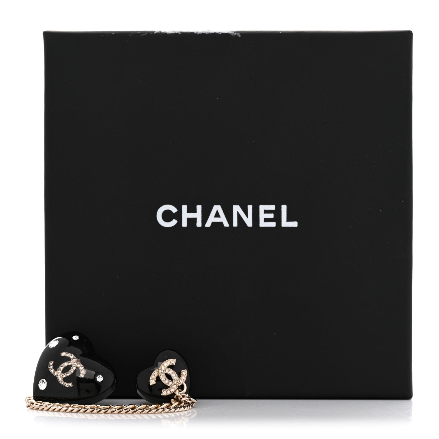Chanel Resin Crystal CC Heart Multi Strand Chain Brooch Black Gold 5 of 5