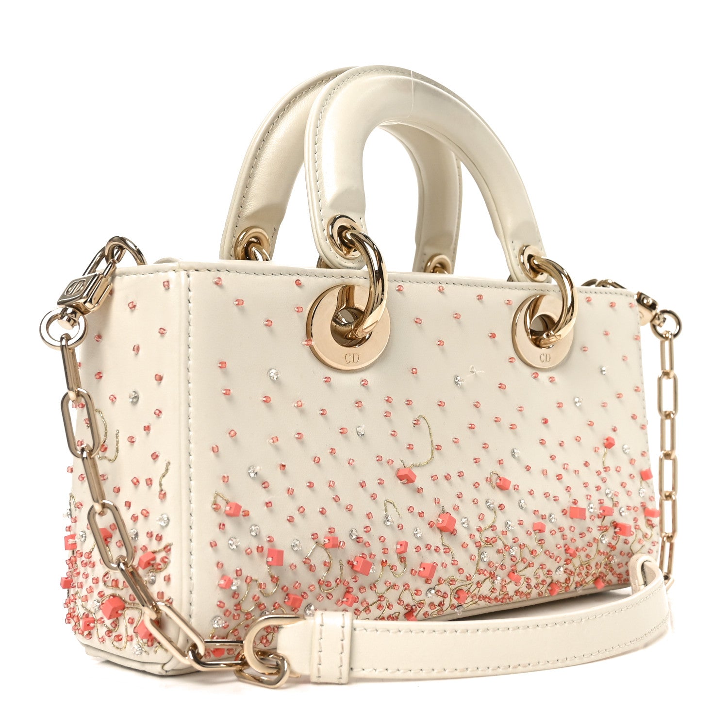 Christian Dior Calfskin Embroidered Small Lady D-Joy White Multicolor 5 of 19