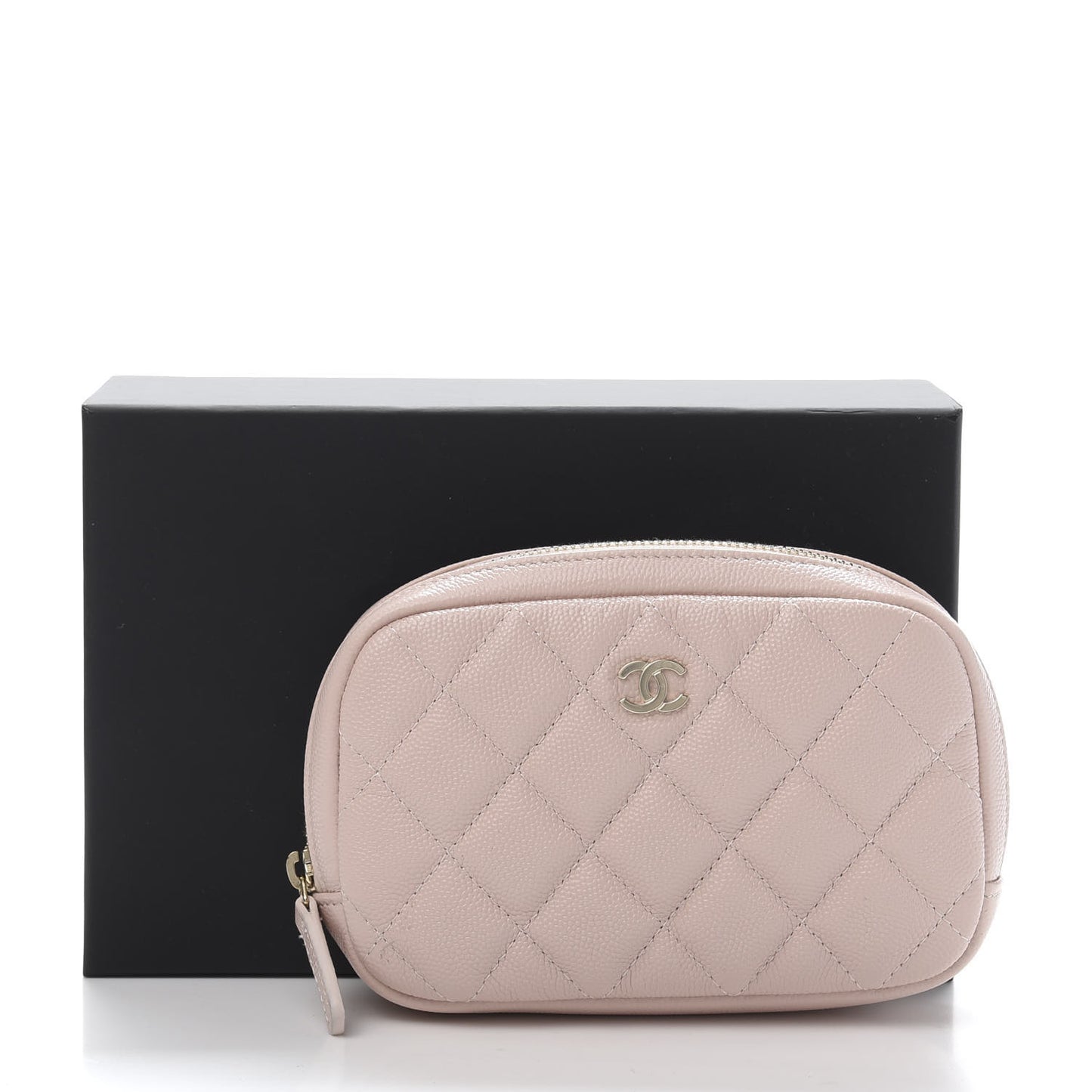 Caviar Quilted Small Curvy Pouch Cosmetic Case Light Pink