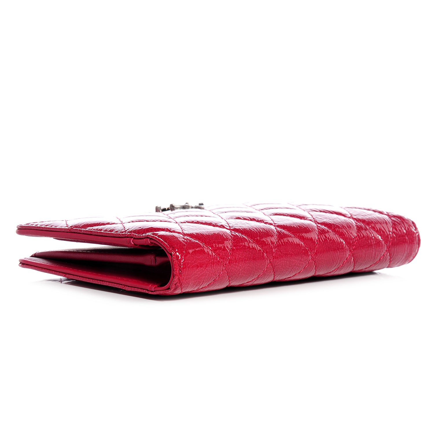 Chanel Distressed Patent Yen Wallet Dark Pink 12 of 16