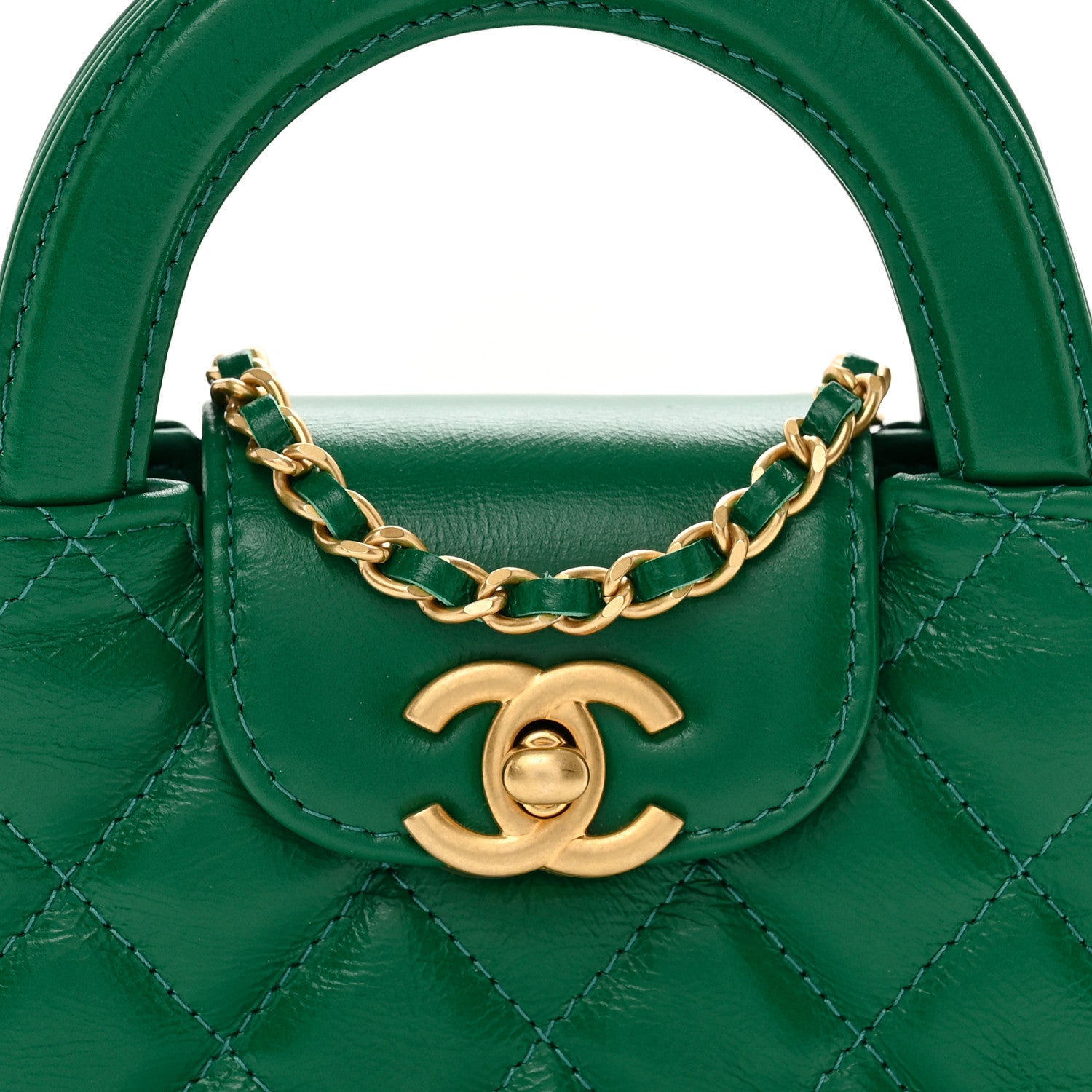Chanel Shiny Aged Calfskin Quilted Mini Nano Kelly Shopper Green 7 of 12