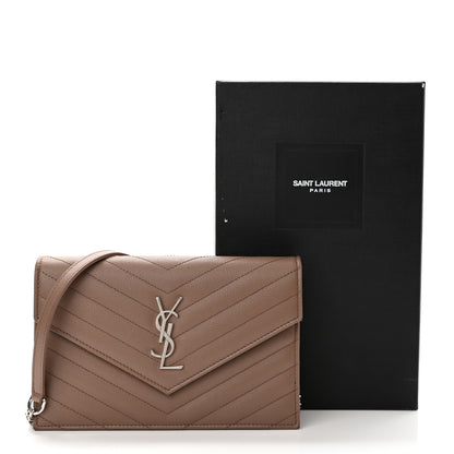 Saint Laurent Grain De Poudre Matelasse Chevron Monogram Envelope Chain Wallet Fard 11 of 11