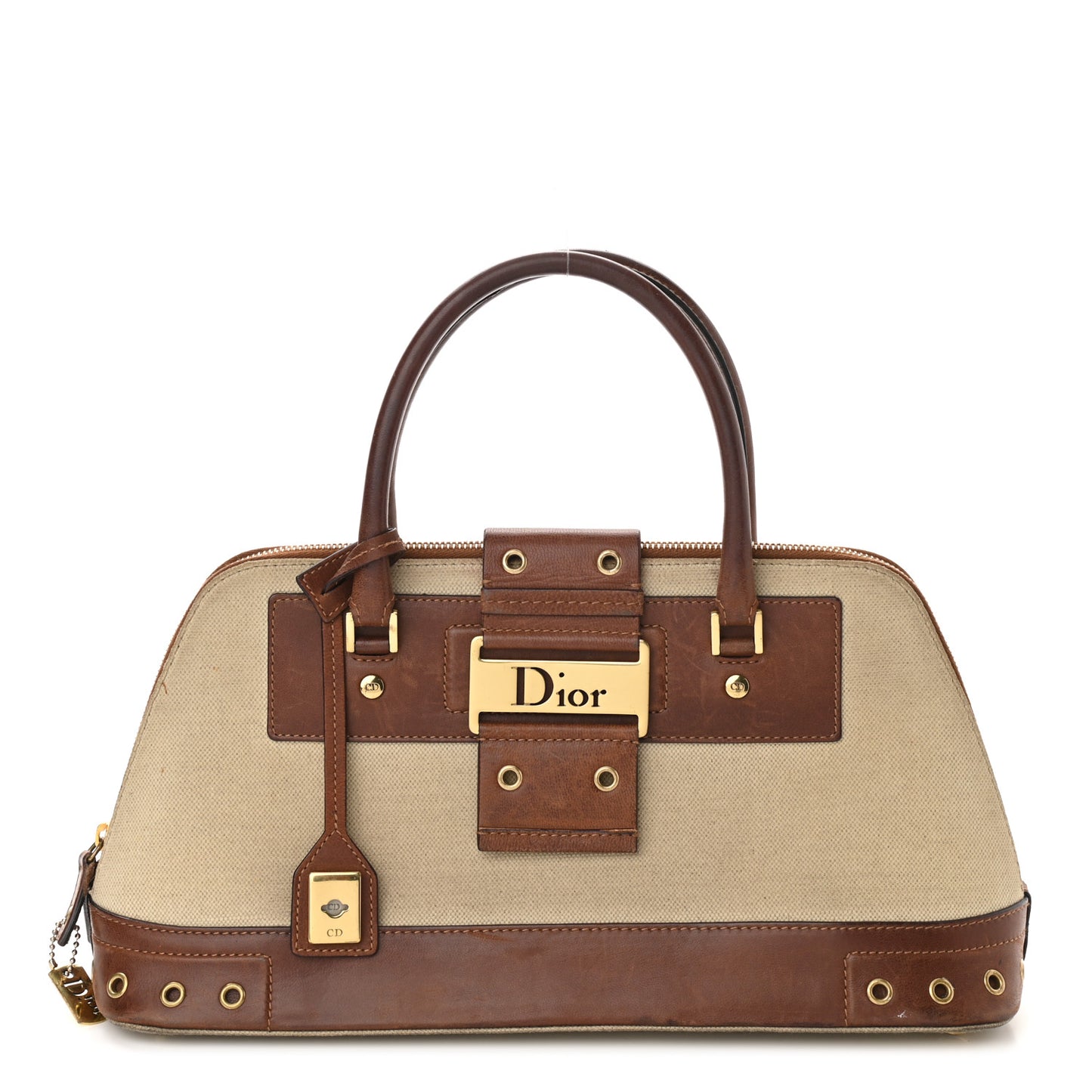 Canvas Calfskin Street Chic Top Handle Bag Beige