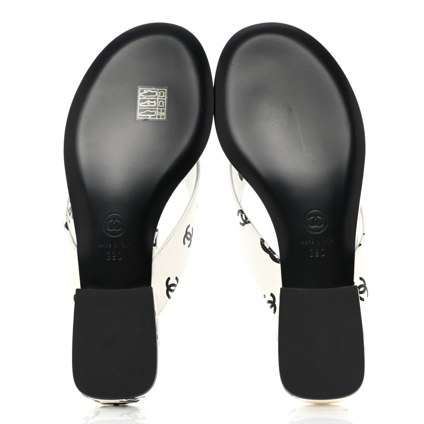 Lambskin Printed CC Thong Sandals 39 White Black