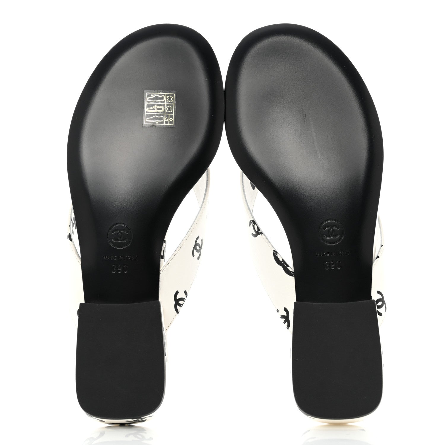 Chanel Lambskin Printed CC Thong Sandals 39 White Black 5 of 9