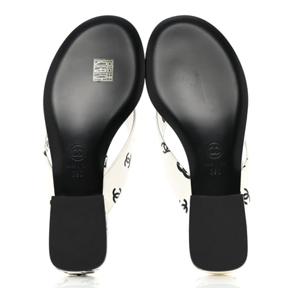 Chanel Lambskin Printed CC Thong Sandals 39 White Black 5 of 9