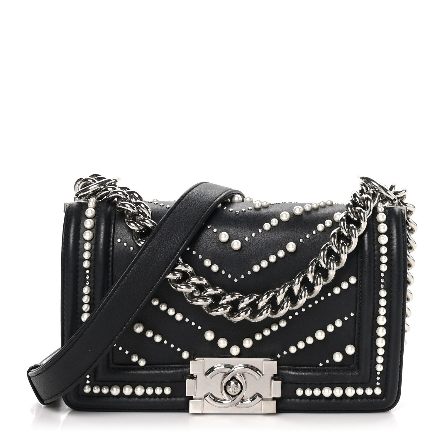 Chanel Calfskin Pearl Chevron Small Boy Flap Black 1 of 10