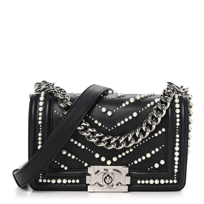 Chanel Calfskin Pearl Chevron Small Boy Flap Black 1 of 10