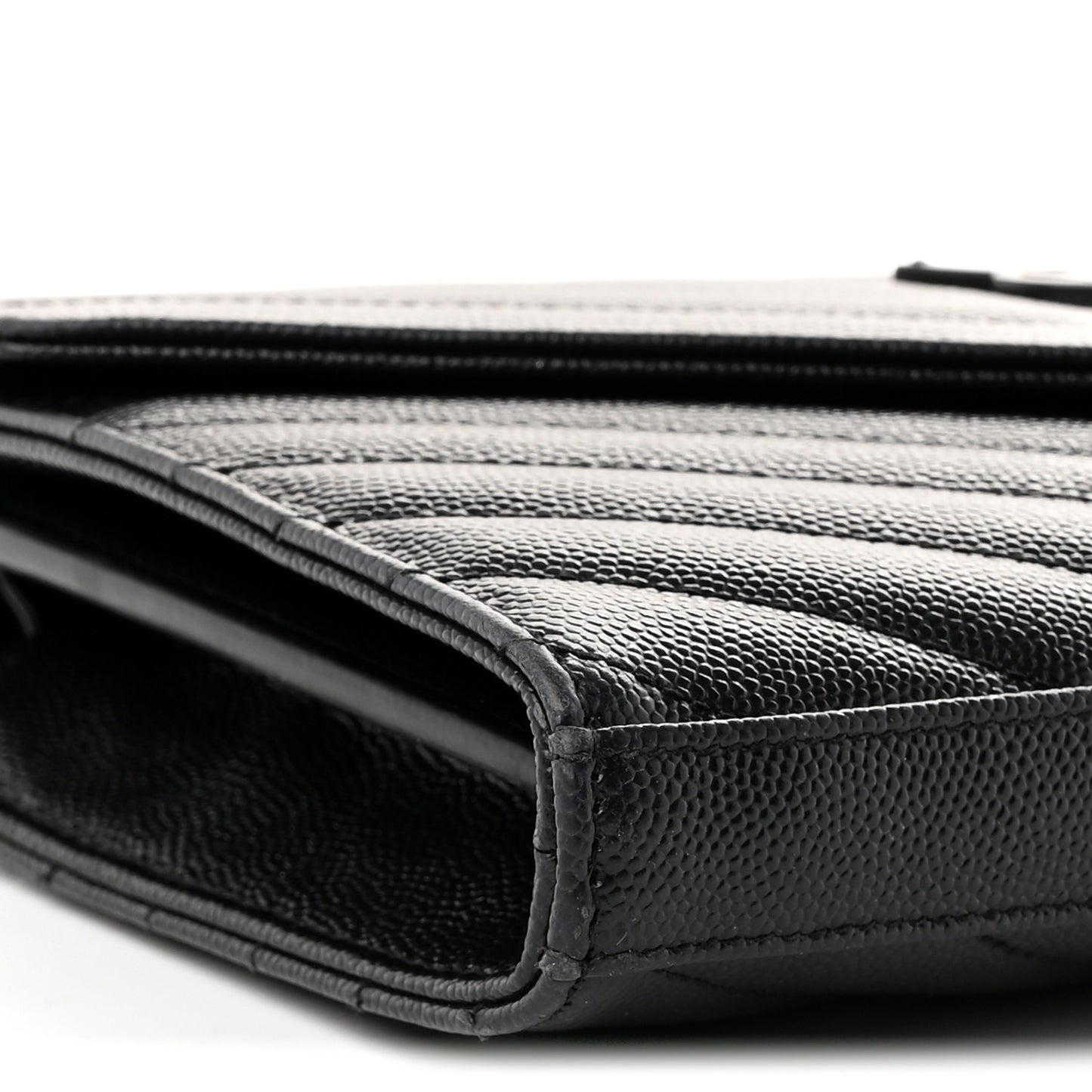 Grain De Poudre Matelasse Chevron Monogram Monochrome Envelope Chain Wallet Black