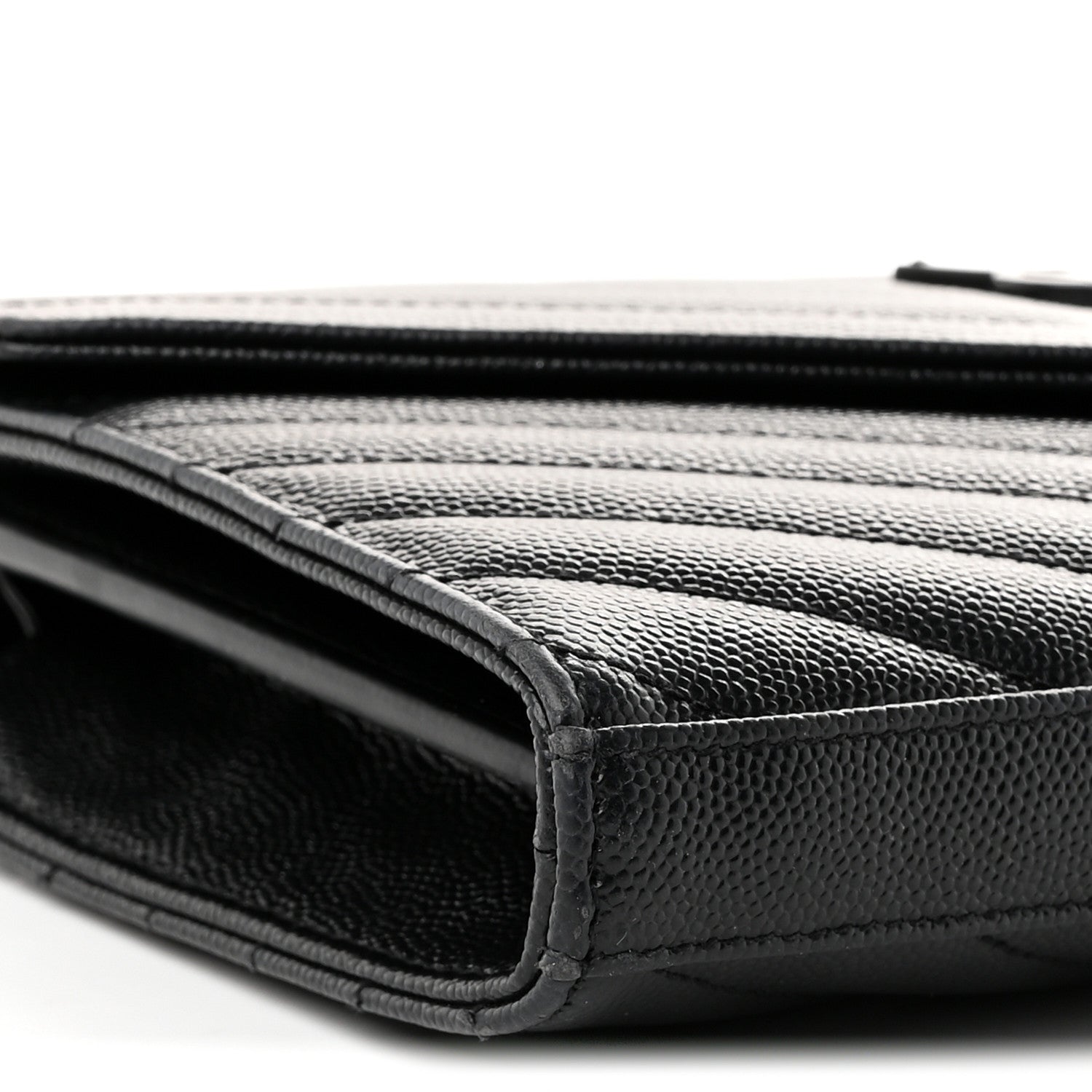 Saint Laurent Grain De Poudre Matelasse Chevron Monogram Monochrome Envelope Chain Wallet Black 9 of 10
