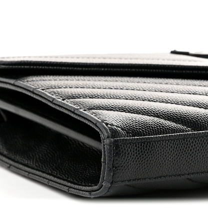 Saint Laurent Grain De Poudre Matelasse Chevron Monogram Monochrome Envelope Chain Wallet Black 9 of 10