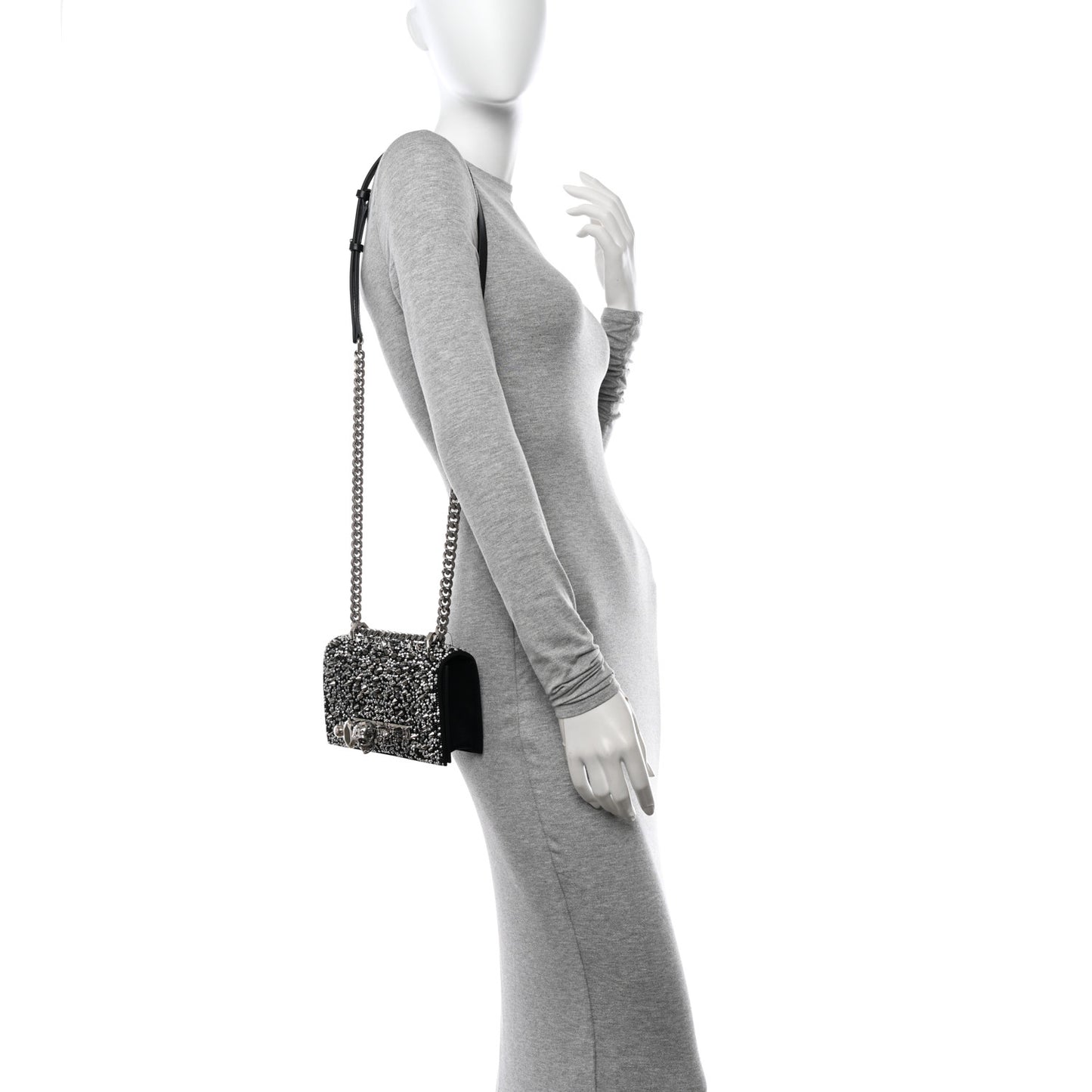 Calfskin Studded Knuckle Satchel Black Silver