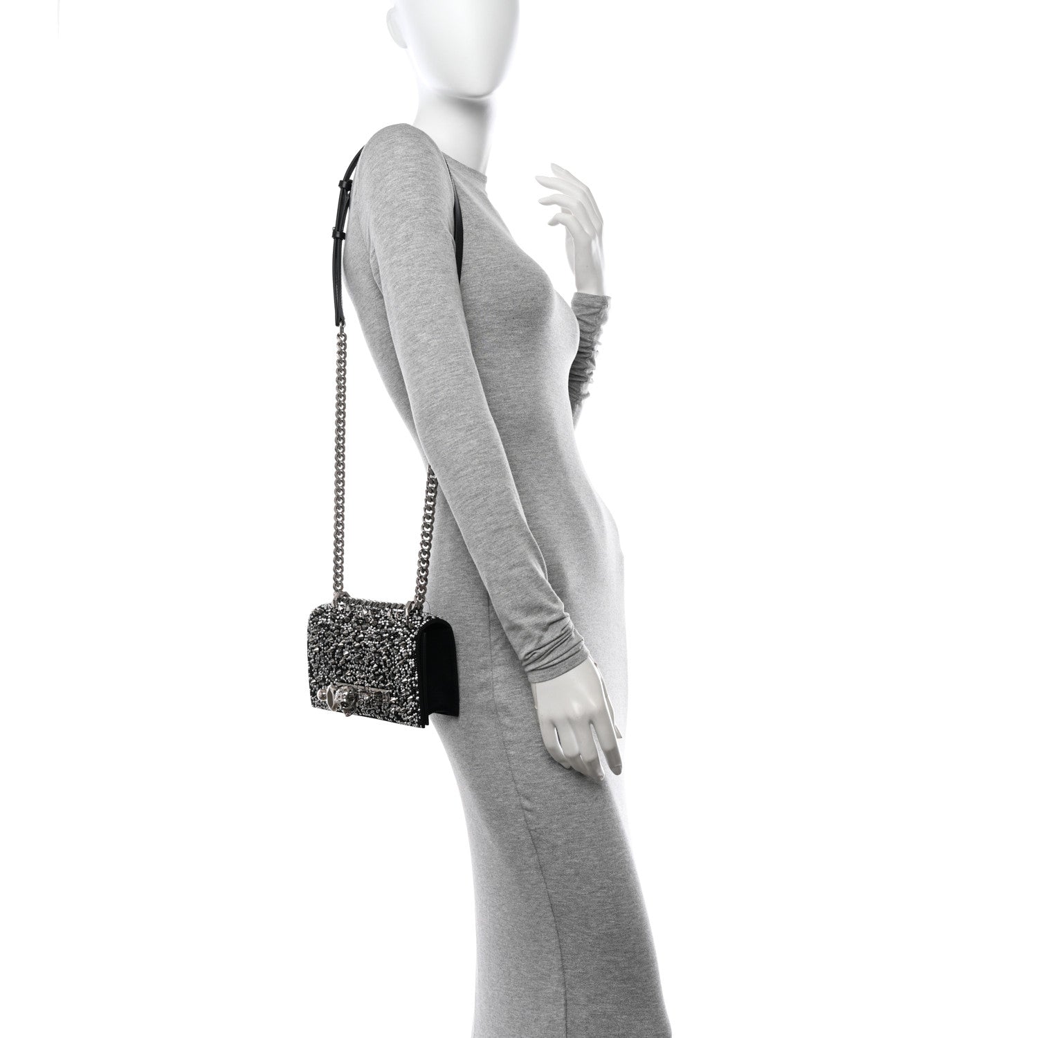Alexander McQueen Calfskin Studded Knuckle Satchel Black Silver 2 of 13