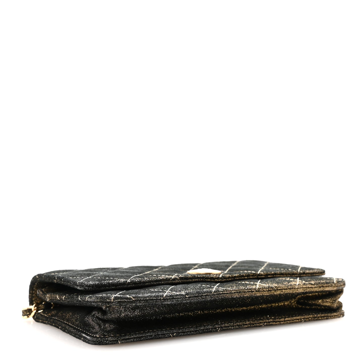 Iridescent Calfskin Quilted Tartan Button Wallet on Chain WOC Gold