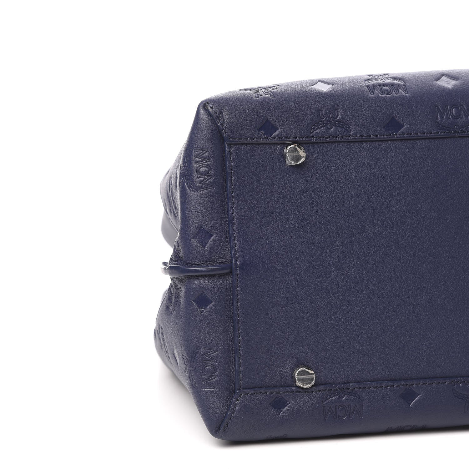 MCM Calfskin Ottomar Monogram Large Essential Tote Navy Blue 8 of 10