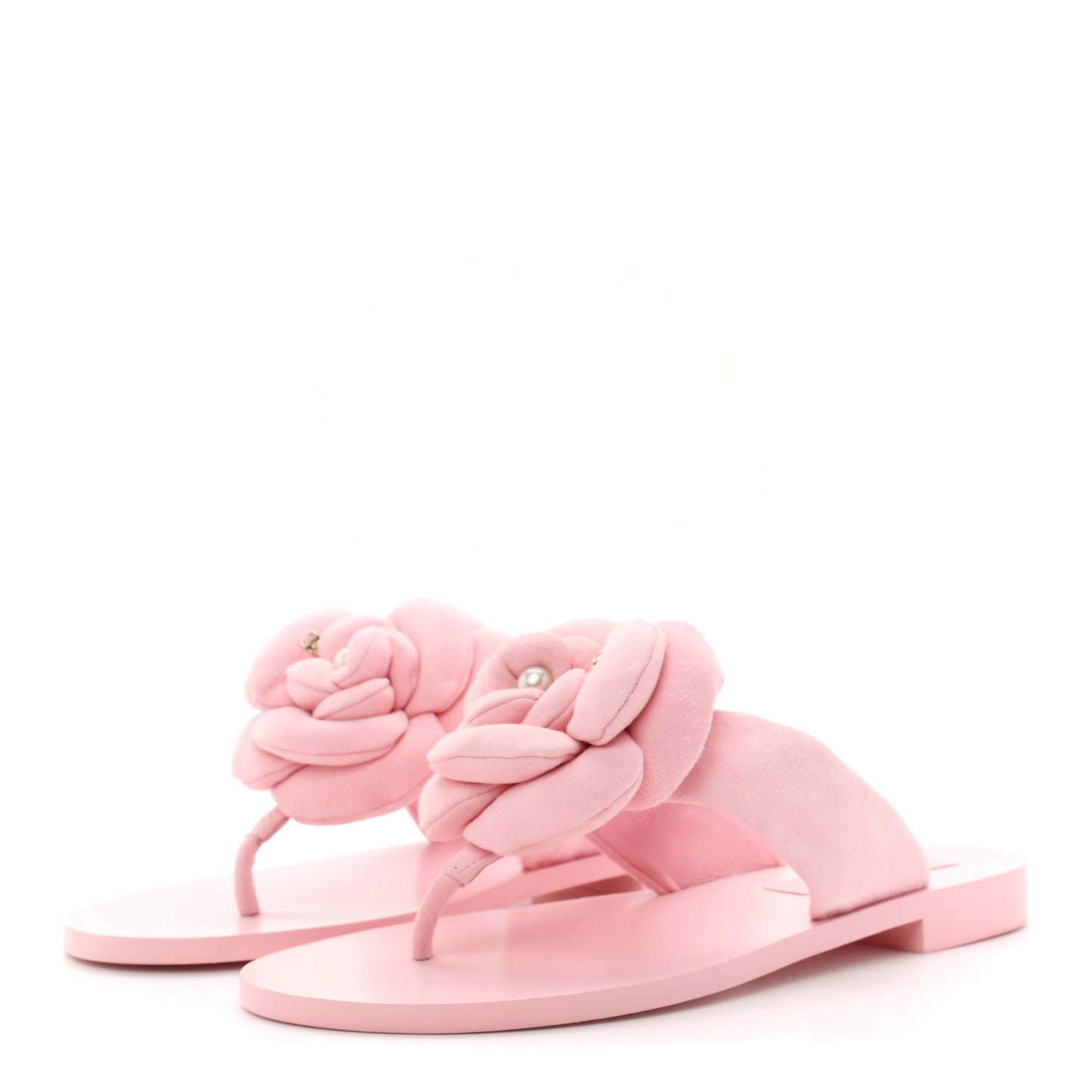 Suede Pearl Camellia Thong Sandals 37 Light Pink