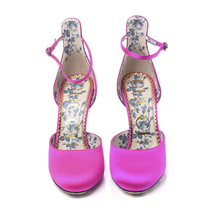 Gucci Satin Daisy Ankle Strap d'Orsay 105 Pumps 37 Fuchsia 2 of 8