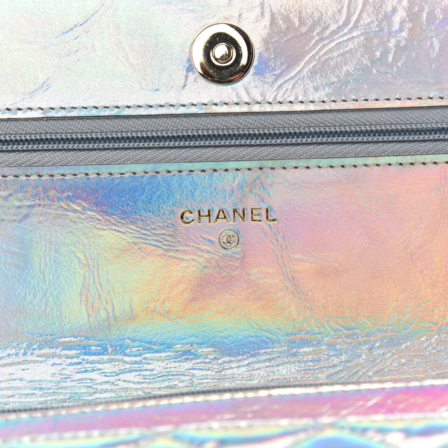 Chanel Iridescent Goatskin Quilted Wallet On Chain WOC Silver 6 of 11