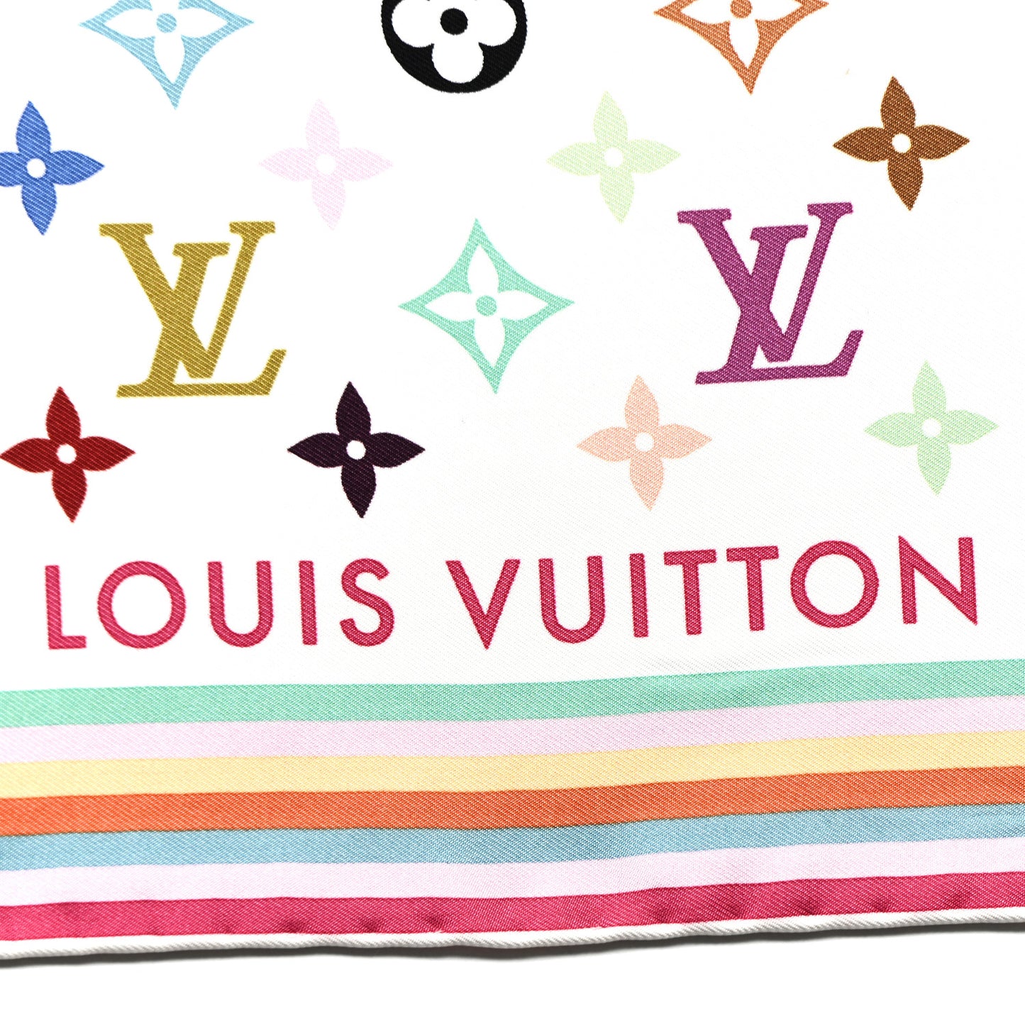 LV X TM Silk Monogram Multicolor Square Scarf 90 White