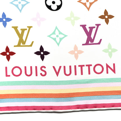 Louis Vuitton LV X TM Silk Monogram Multicolor Square Scarf 90 White 2 of 3