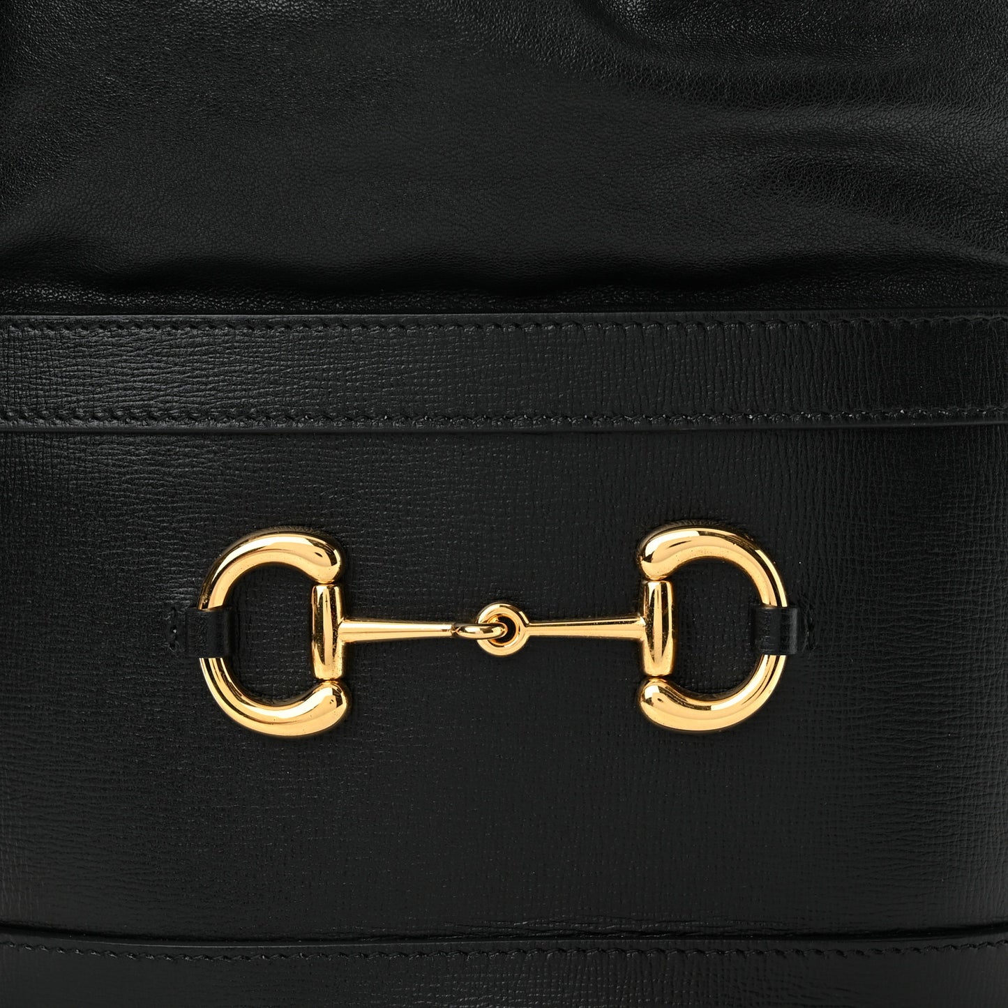 Azalea Sakai Calfskin Horsebit 1955 Drawstring Bucket Bag Black