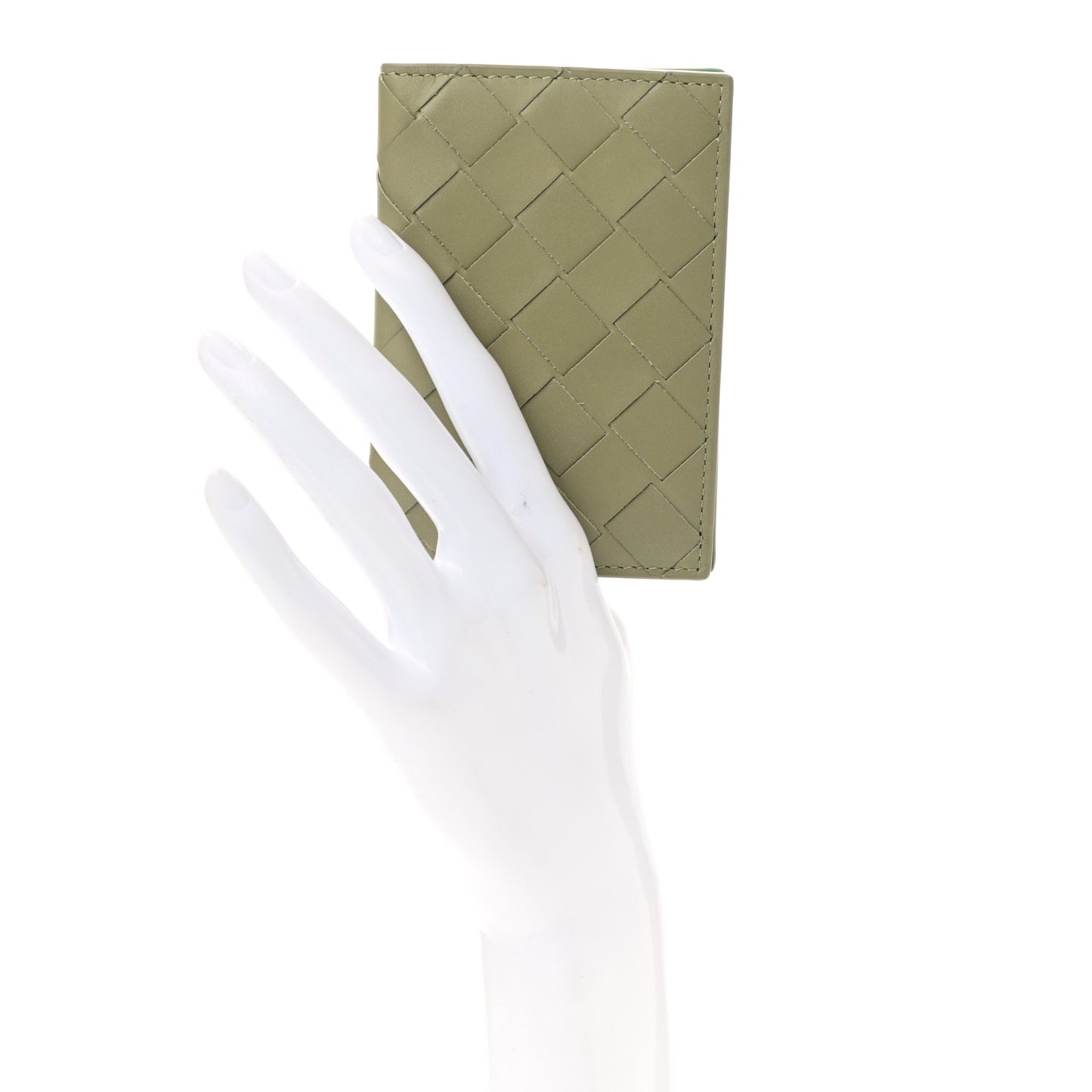 Calfskin Intrecciato Flap Card Case Travertine Parakeet
