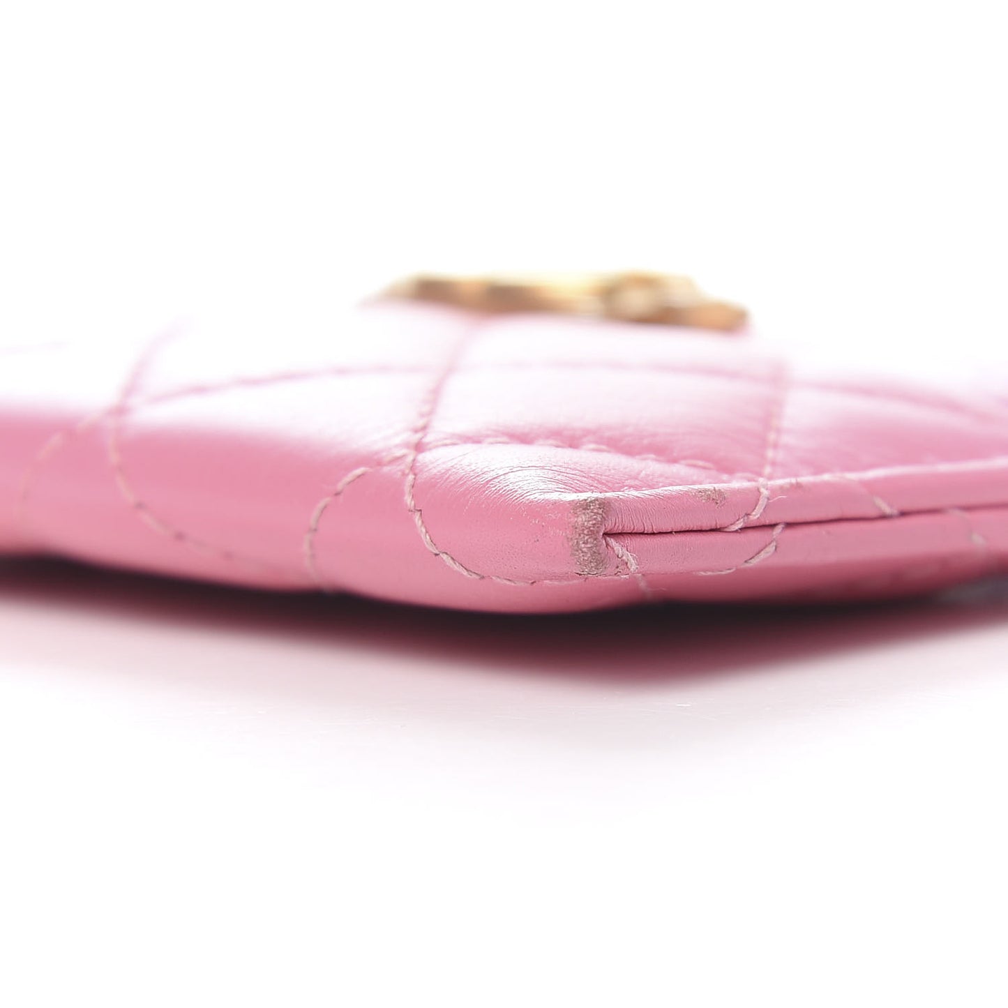 Lambskin Quilted Boy Card Holder Pink