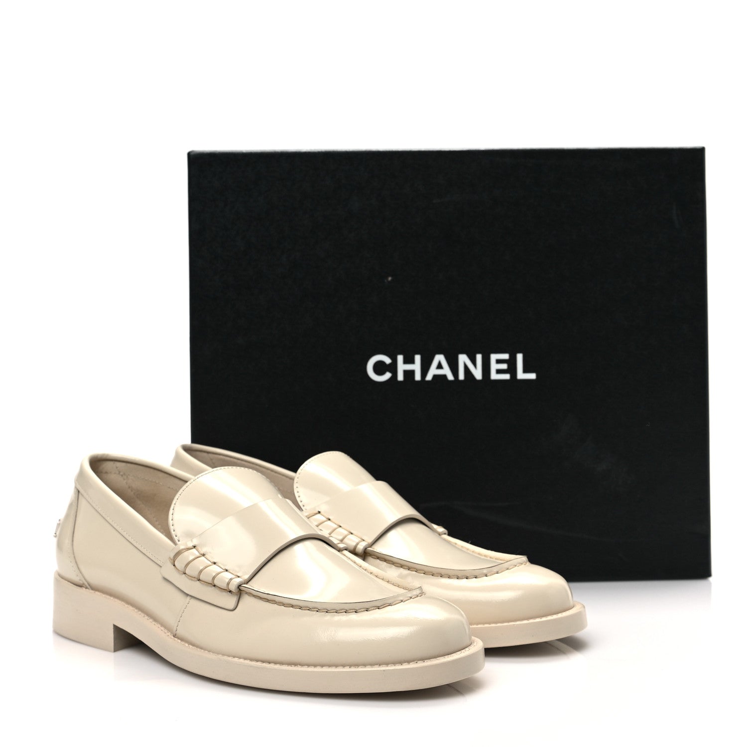 Chanel Shiny Calfskin Loafers 38 Beige 9 of 9