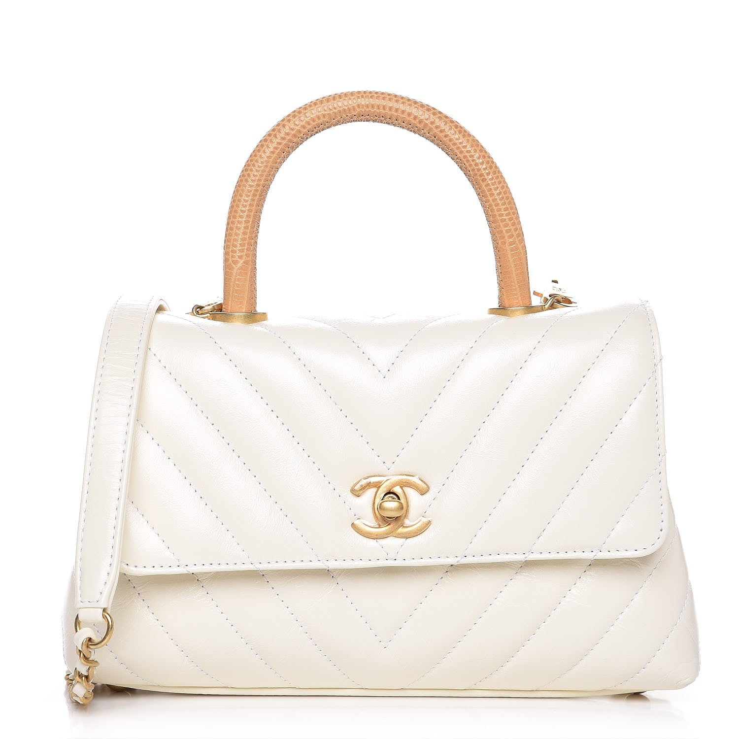 Chanel Calfskin Lizard Chevron Quilted Mini Coco Handle Flap White 1 of 10
