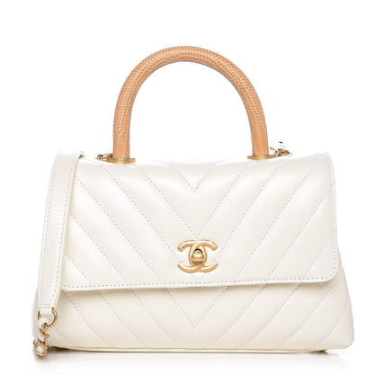Chanel Calfskin Lizard Chevron Quilted Mini Coco Handle Flap White 1 of 10