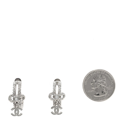 Chanel Crystal CC Bow Hoop Drop Earrings Silver 2 of 4