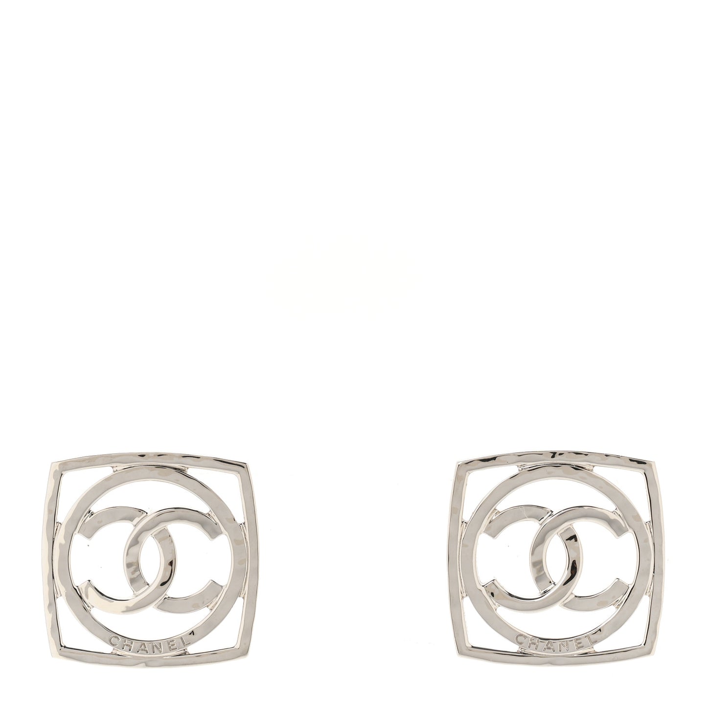 Metal Square CC Earrings Silver