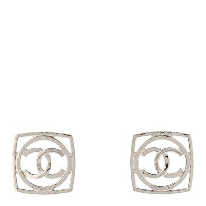 Chanel Metal Square CC Earrings Silver 1 of 4