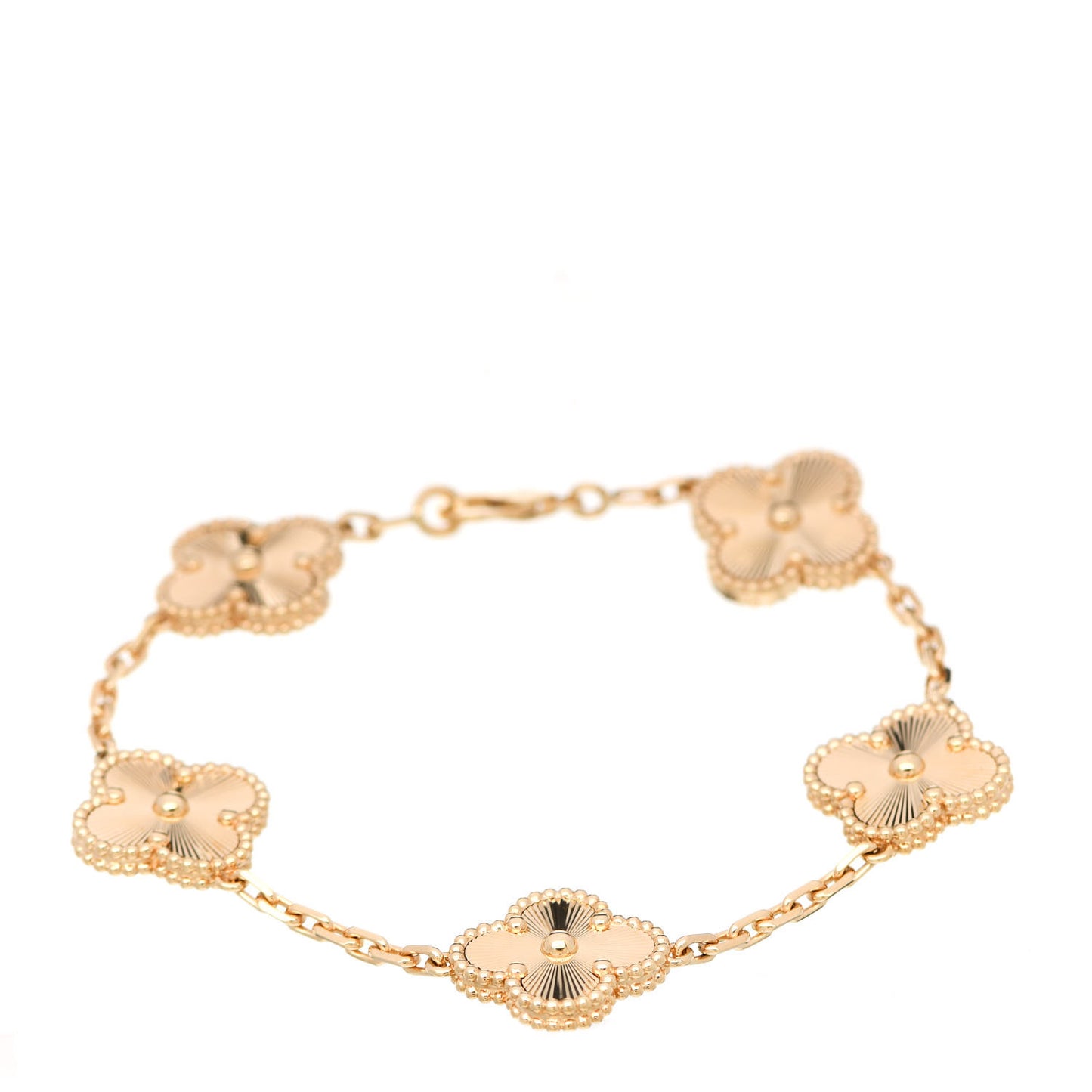 18K Yellow Gold 5 Motifs Guilloche Vintage Alhambra Bracelet