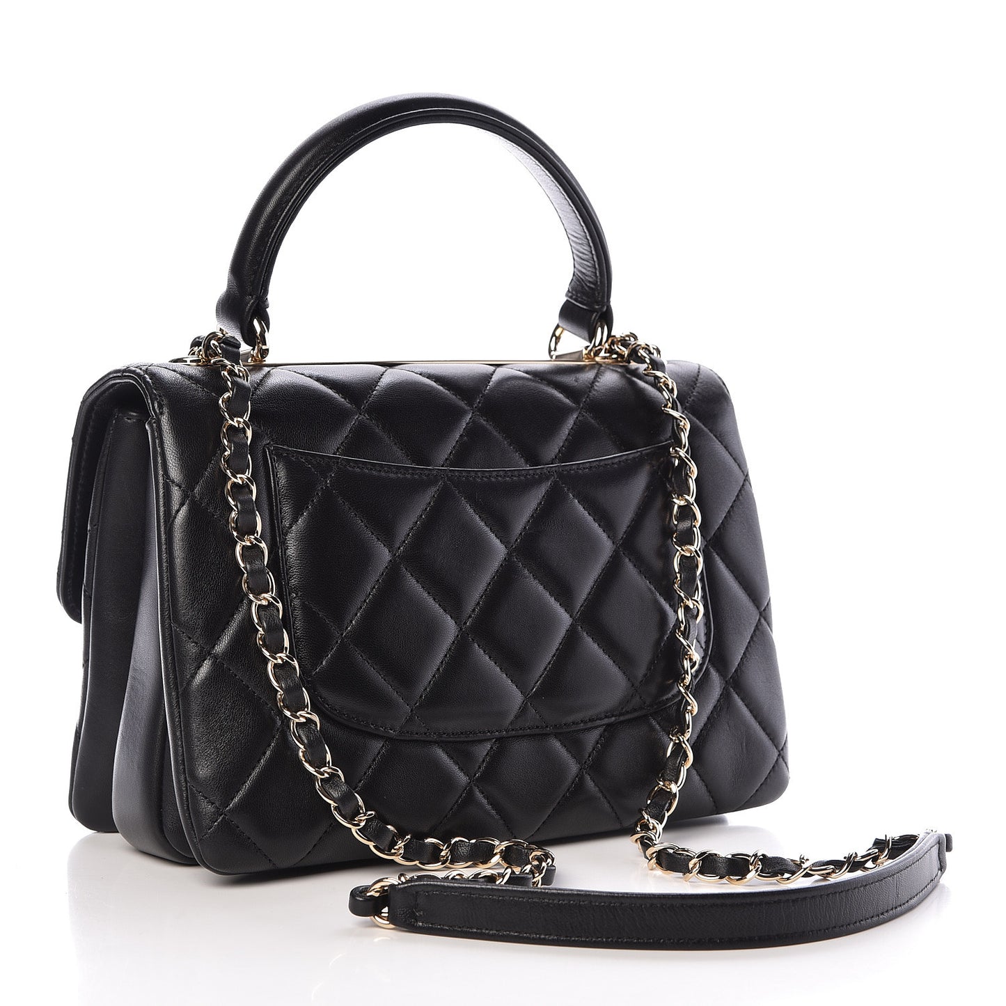 Lambskin Quilted Small Trendy CC Dual Handle Flap Bag Black