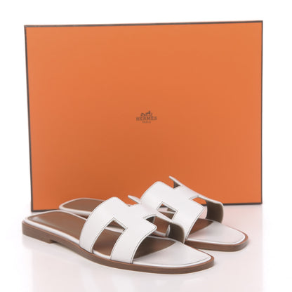 Hermes Box Calfskin Oran Sandals 37.5 White 9 of 9