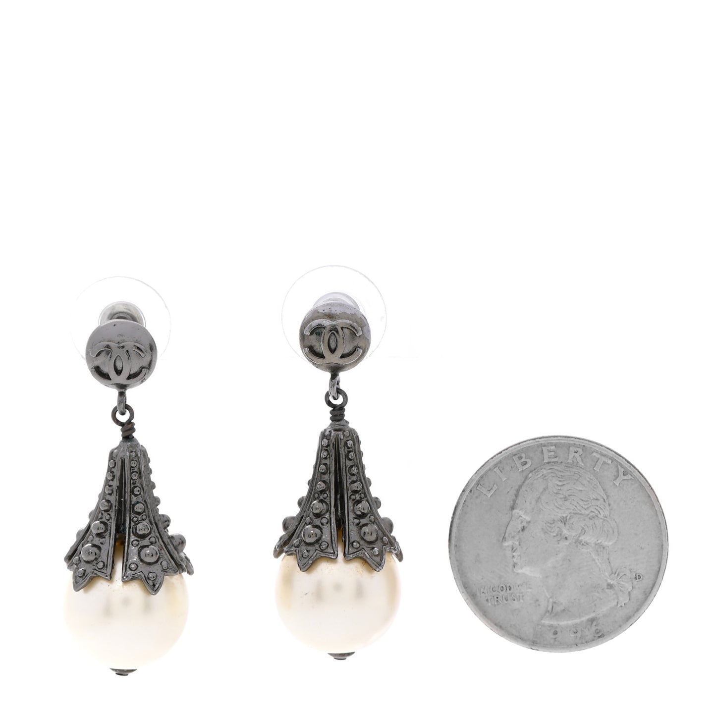 Ruthenium CC Pearl Tear Drop Earrings