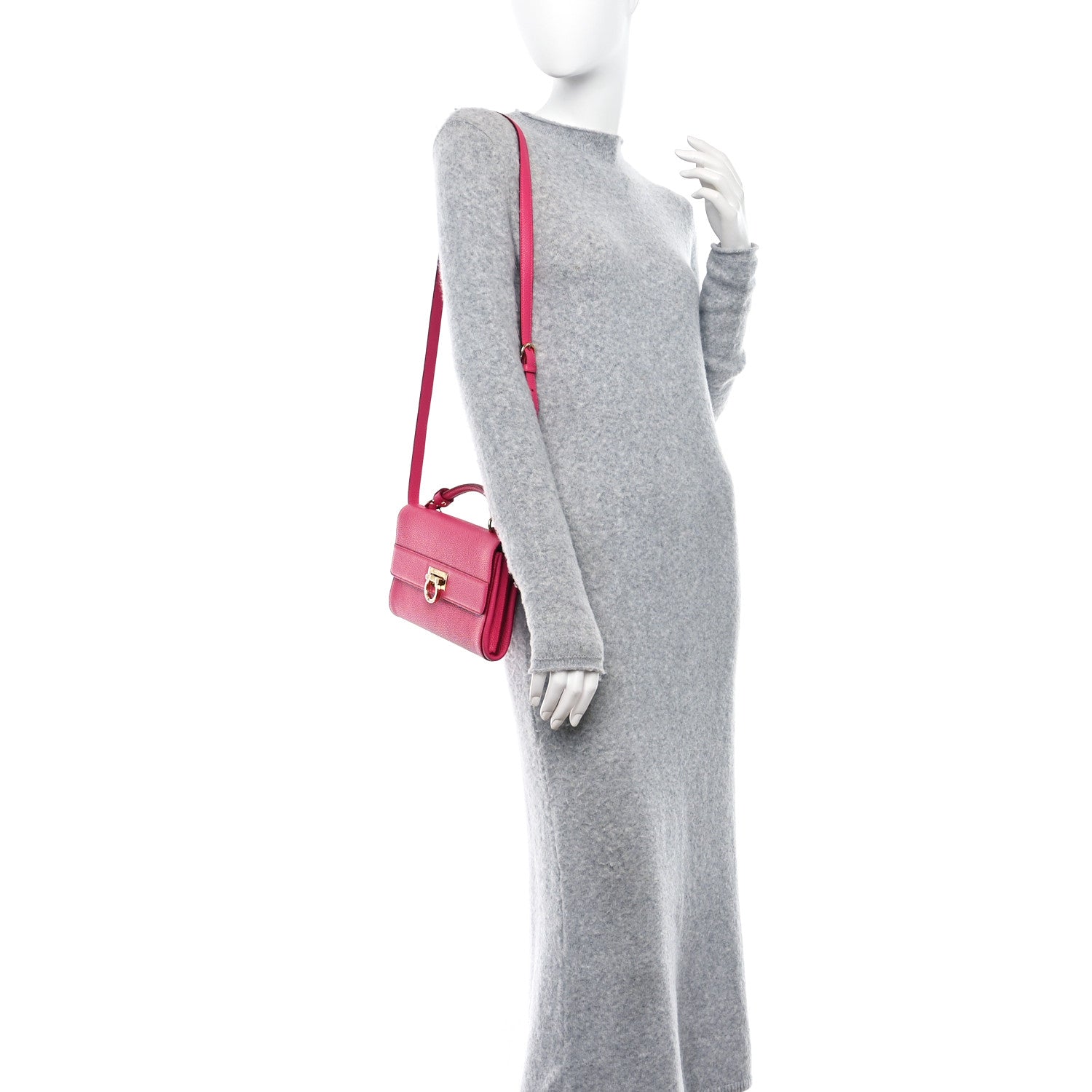 Salvatore Ferragamo Grained Calfskin Ably Shoulder Bag Pink 2 of 8