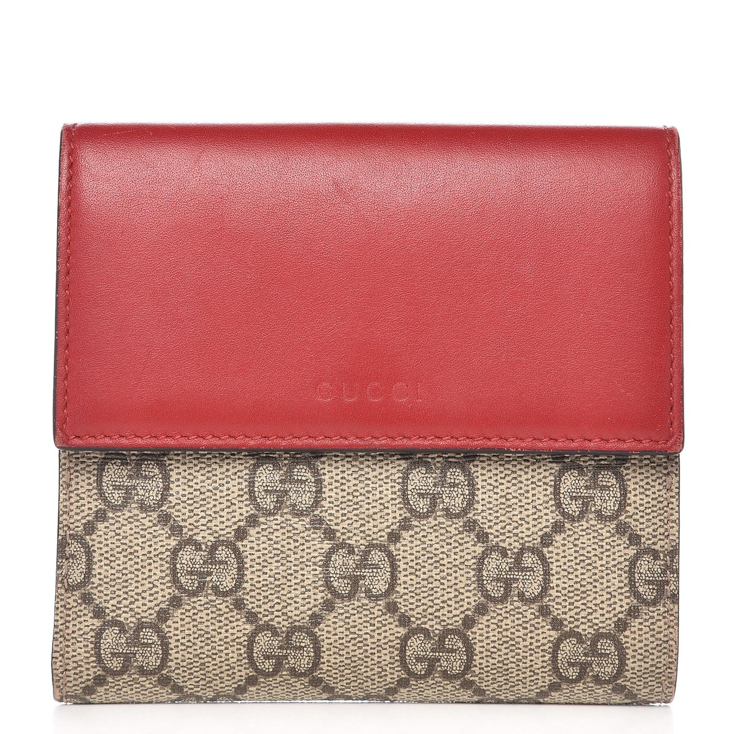 GG Supreme Monogram Calfskin French Flap Wallet Beige Ebony Hibiscus Red New Rosette