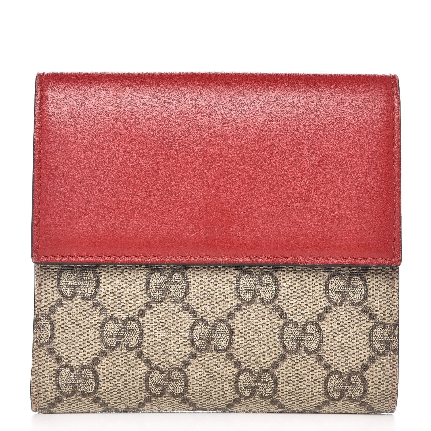 Gucci GG Supreme Monogram Calfskin French Flap Wallet Beige Ebony Hibiscus Red New Rosette 1 of 7